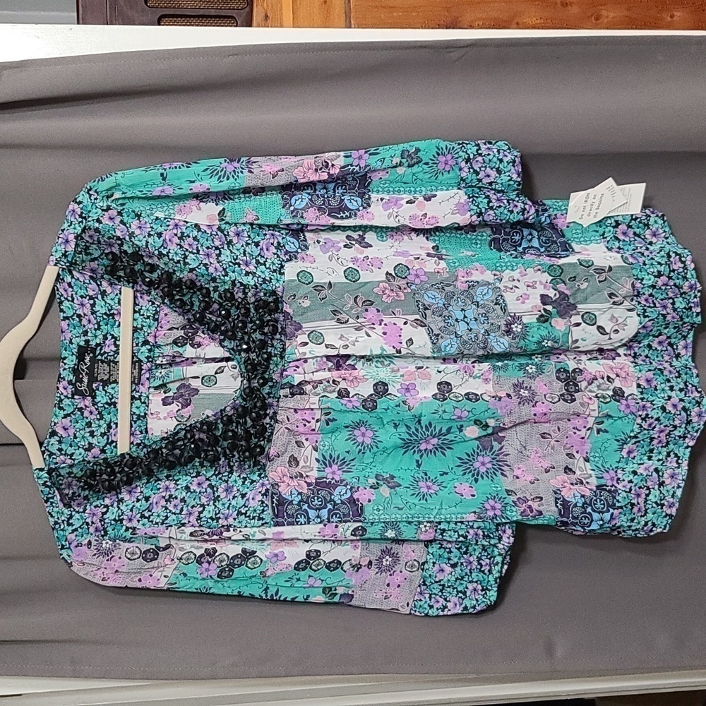 NWT Susie Rose Junior Womens Blouse Semi-Sheer BoHo Gauzy Bead Neck Sz 15/17 EUC
